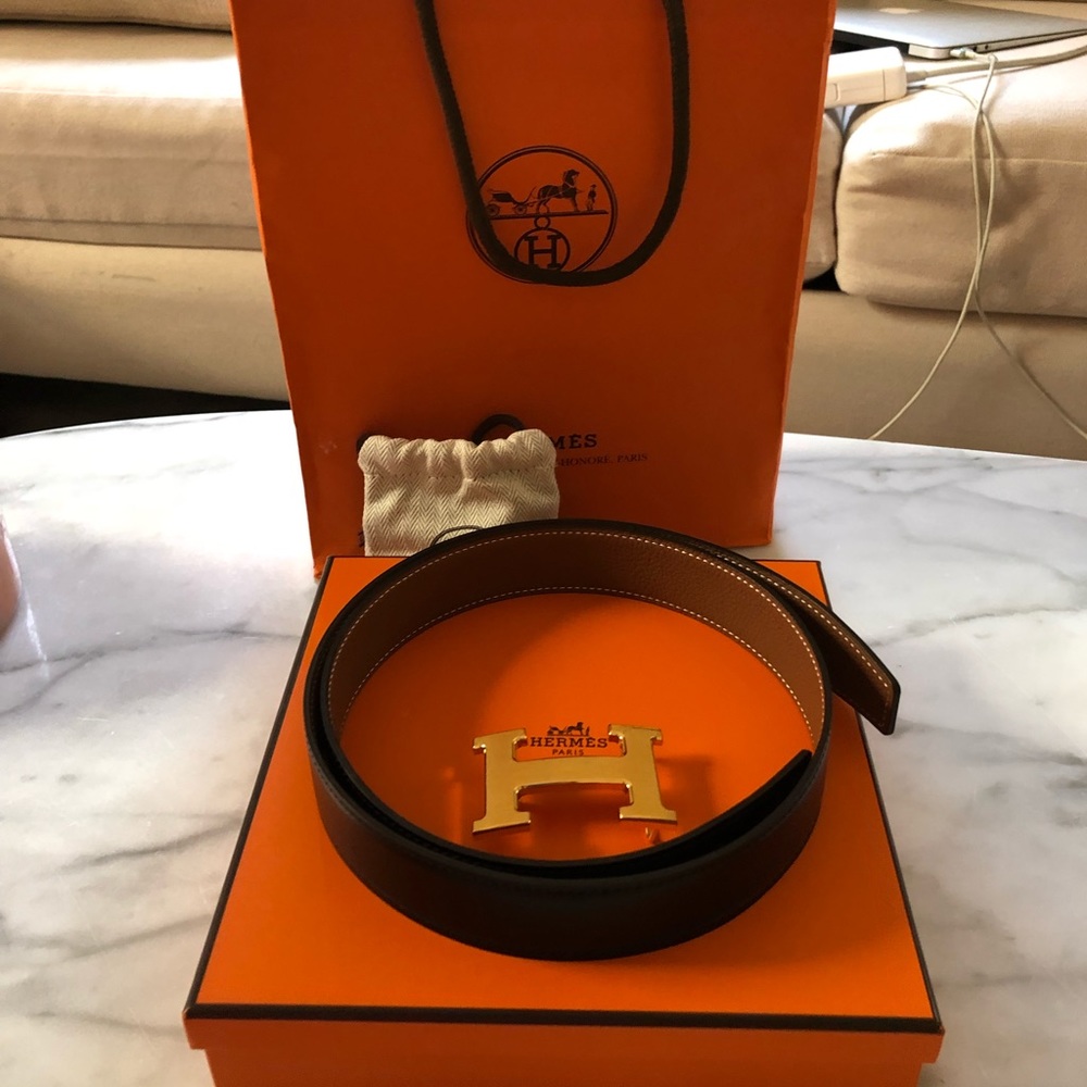 Hermès 32 MM tan/black leather belt